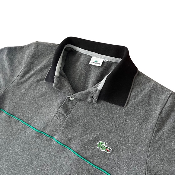 Vintage Lacoste Short Sleeve Polo Shirt Mens L Grey Green Stripe Croc 90s Sport - Picture 1 of 10